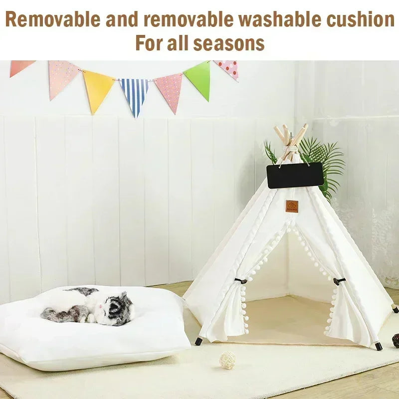 Pet Teepee Tent – Washable Indoor House with Cushion for Cats & Dogs