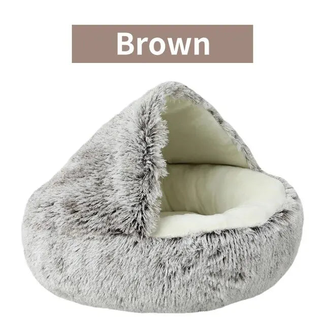 2-in-1 Plush Hooded Pet Bed – Soft, Fluffy Cave for Cats & Small Dogs