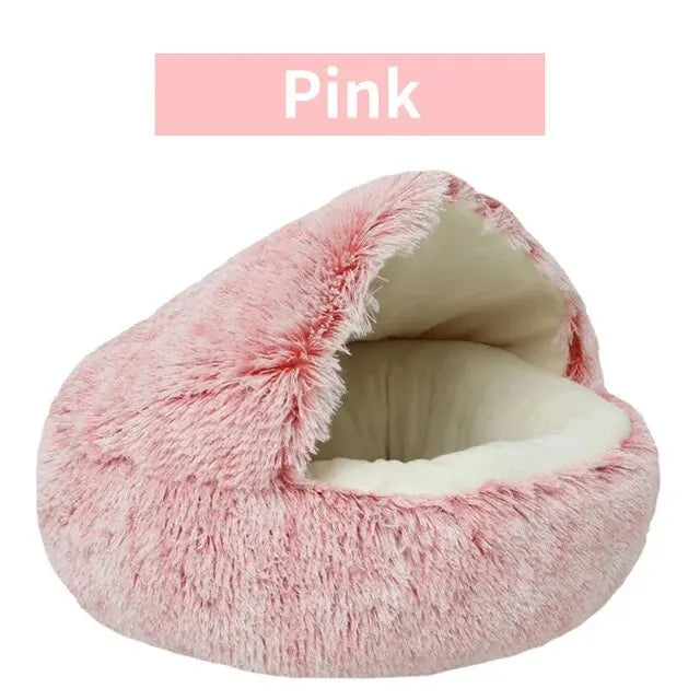 2-in-1 Plush Hooded Pet Bed – Soft, Fluffy Cave for Cats & Small Dogs