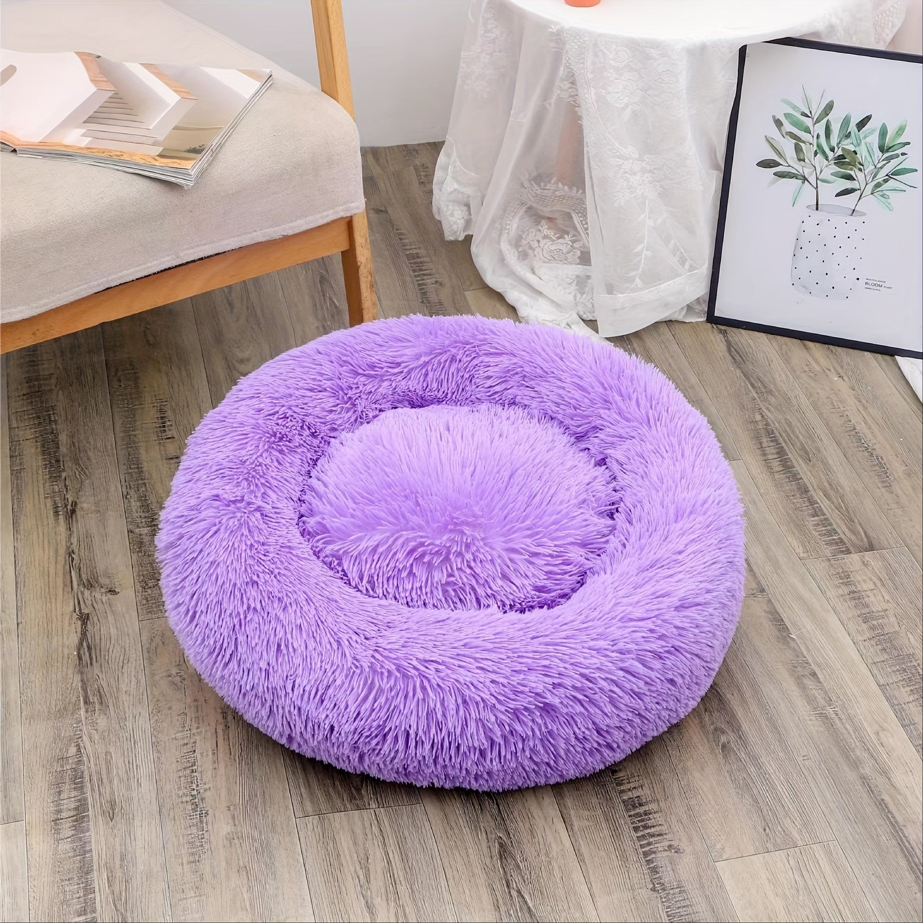 Soft Plush Round Dog Bed – Self-Warming Pet Nest