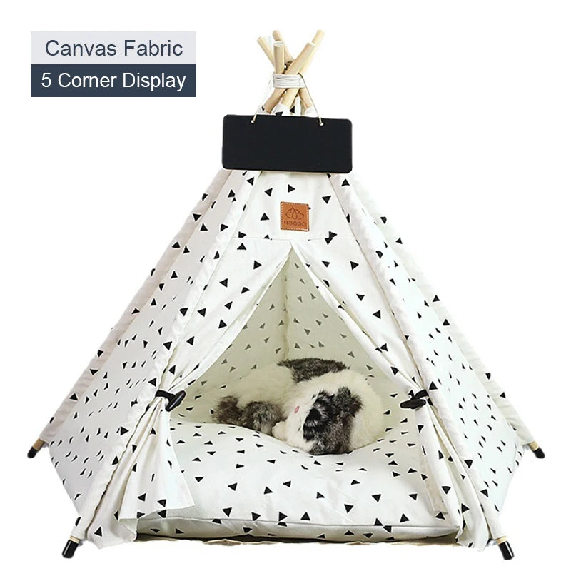 Pet Teepee Tent – Washable Indoor House with Cushion for Cats & Dogs