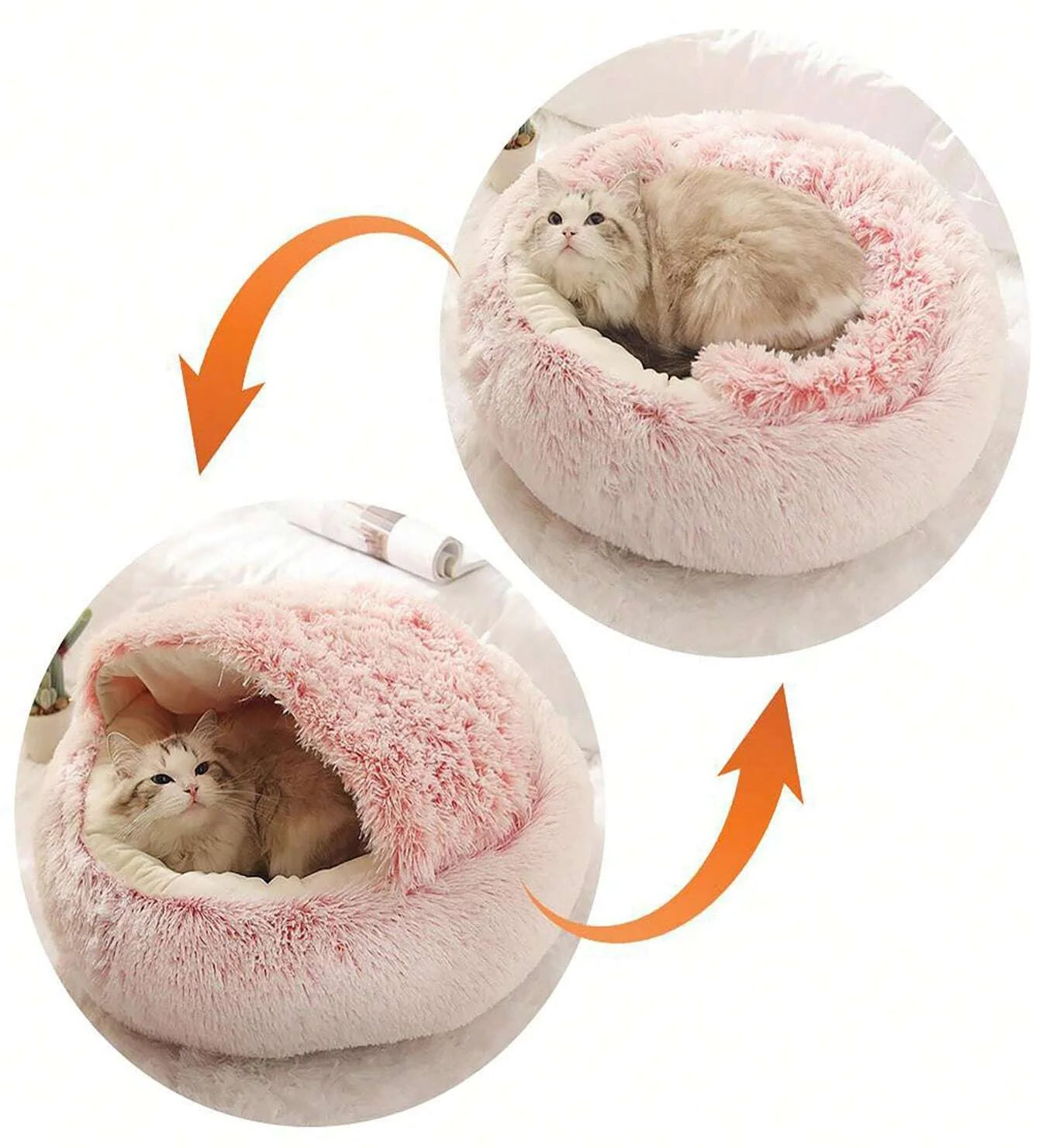 2-in-1 Plush Hooded Pet Bed – Soft, Fluffy Cave for Cats & Small Dogs