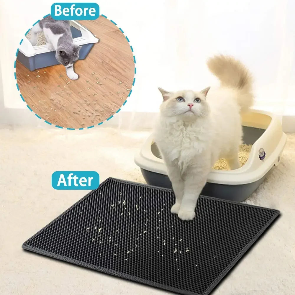 Waterproof Cat Litter Mat – Double Layer, Non-Slip, Washable Pad + Free Gift