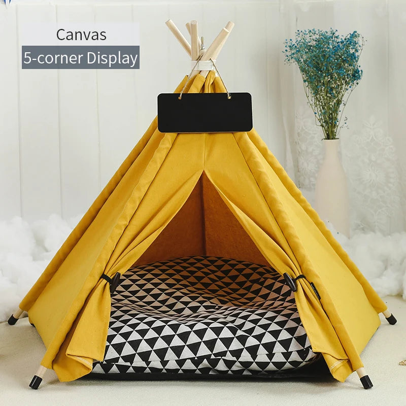 Pet Teepee Tent – Washable Indoor House with Cushion for Cats & Dogs