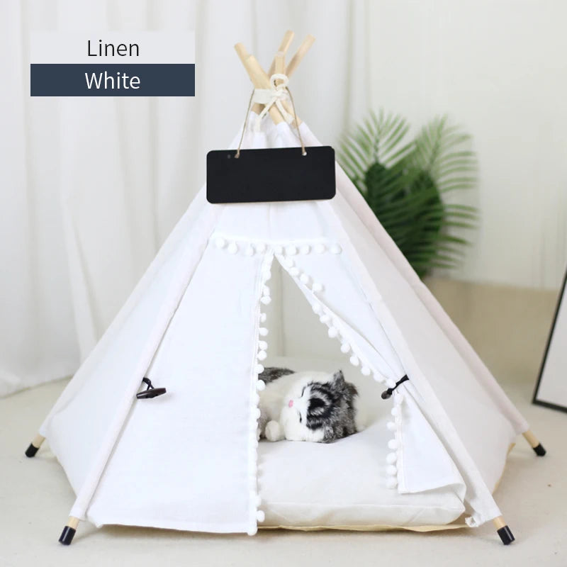 Pet Teepee Tent – Washable Indoor House with Cushion for Cats & Dogs
