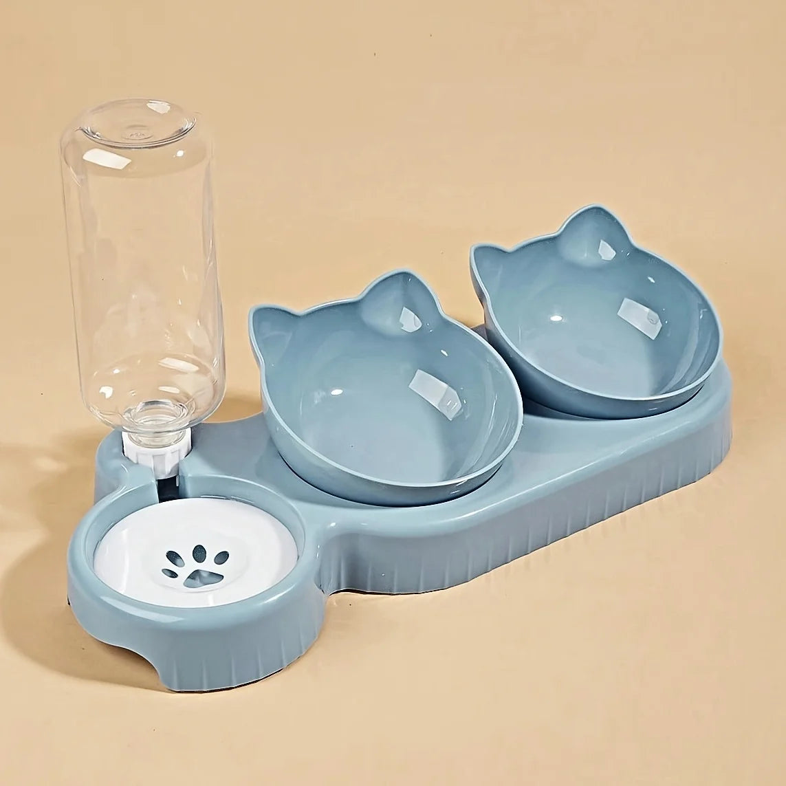 3-in-1 Tilted Cat Bowl with Automatic Water Feeder