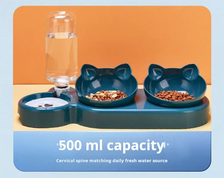 3-in-1 Tilted Cat Bowl with Automatic Water Feeder