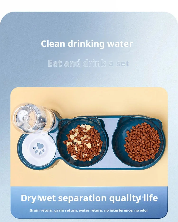 3-in-1 Tilted Cat Bowl with Automatic Water Feeder