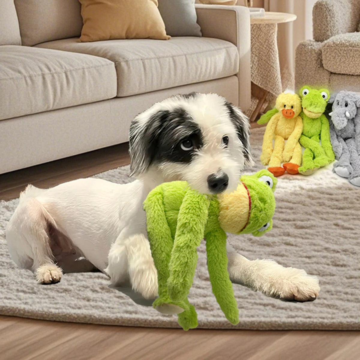 Squeaky Plush Dog Toy – Cute Chicken, Frog & Elephant Companions