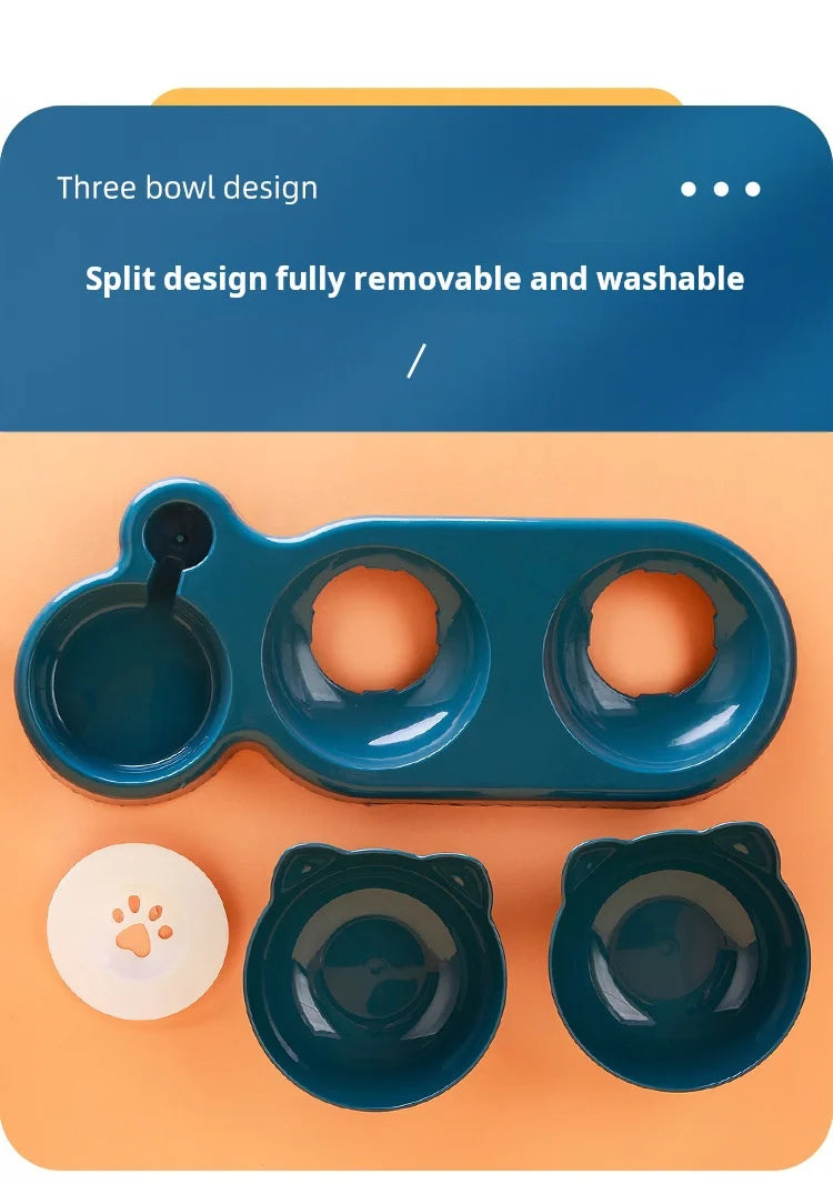 3-in-1 Tilted Cat Bowl with Automatic Water Feeder