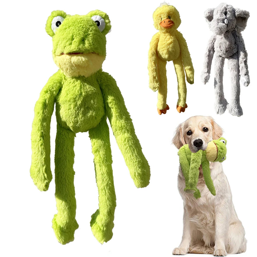 Squeaky Plush Dog Toy – Cute Chicken, Frog & Elephant Companions