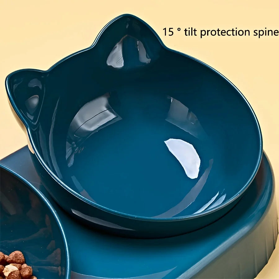 3-in-1 Tilted Cat Bowl with Automatic Water Feeder
