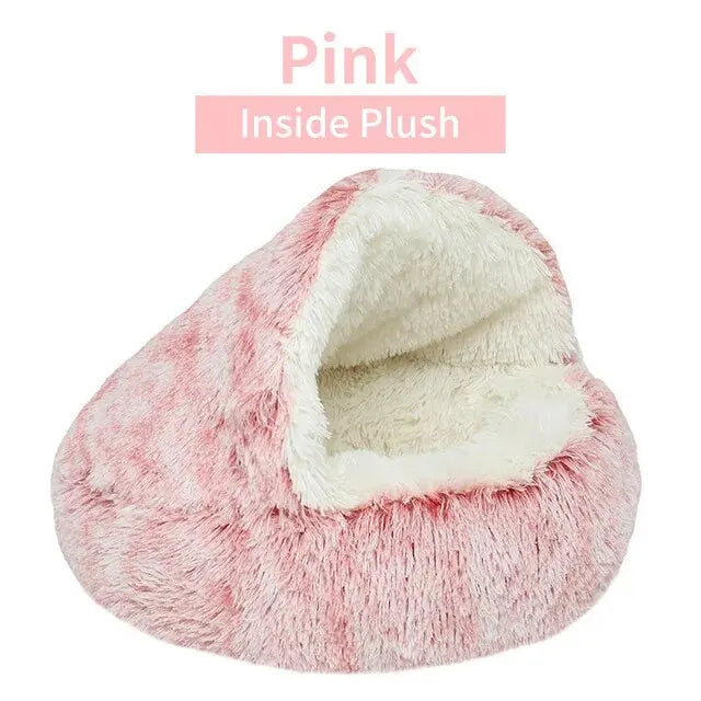 2-in-1 Plush Hooded Pet Bed – Soft, Fluffy Cave for Cats & Small Dogs