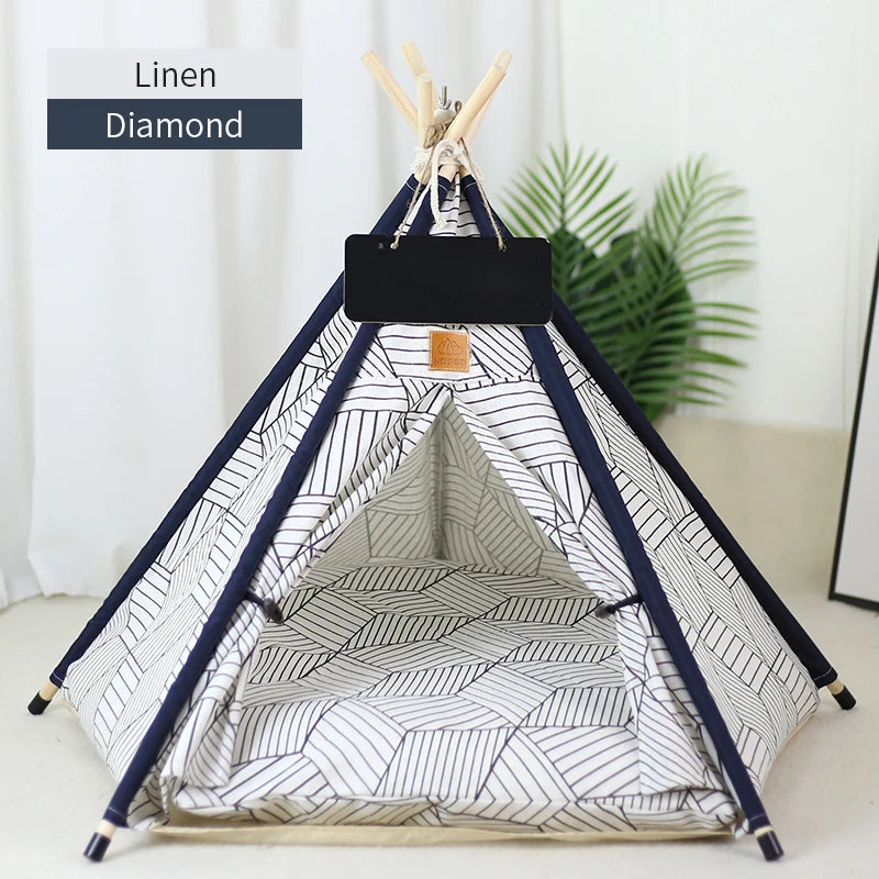 Pet Teepee Tent – Washable Indoor House with Cushion for Cats & Dogs