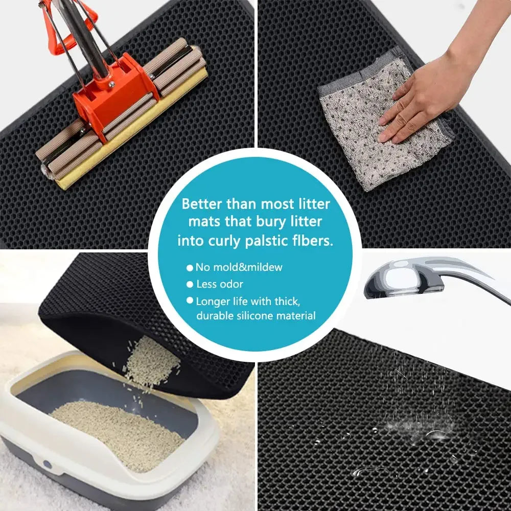 Waterproof Cat Litter Mat – Double Layer, Non-Slip, Washable Pad + Free Gift