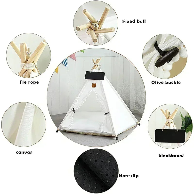 Pet Teepee Tent – Washable Indoor House with Cushion for Cats & Dogs