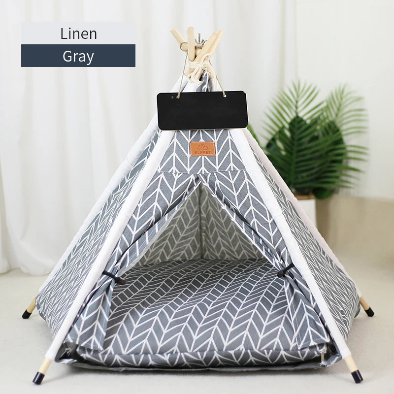 Pet Teepee Tent – Washable Indoor House with Cushion for Cats & Dogs