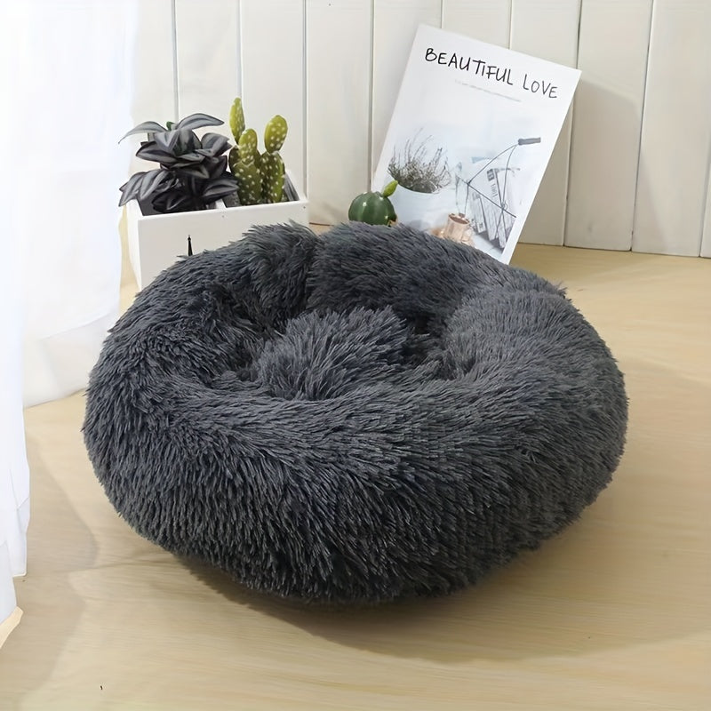 Soft Plush Round Dog Bed – Self-Warming Pet Nest