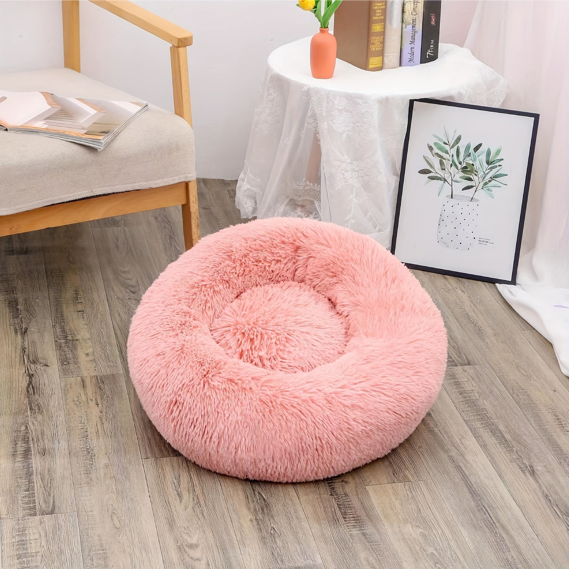 Soft Plush Round Dog Bed – Self-Warming Pet Nest