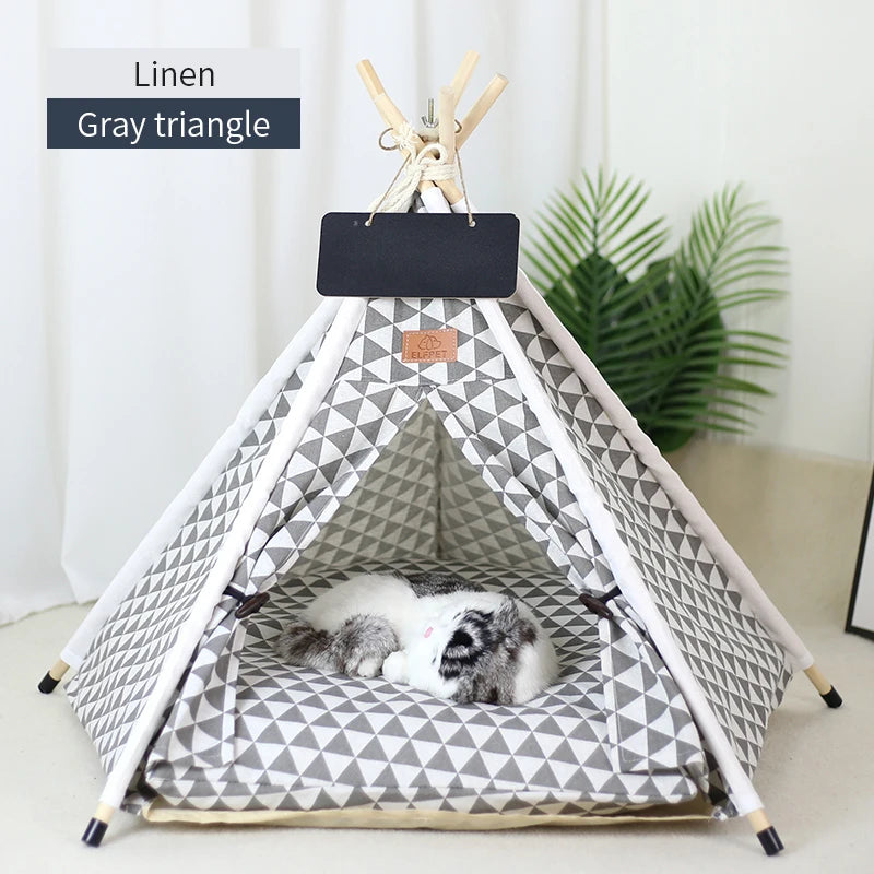 Pet Teepee Tent – Washable Indoor House with Cushion for Cats & Dogs