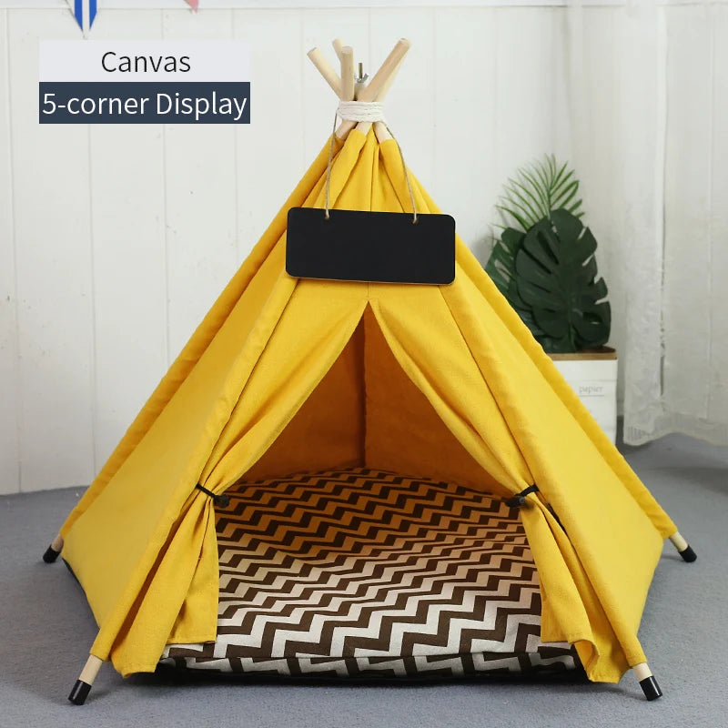 Pet Teepee Tent – Washable Indoor House with Cushion for Cats & Dogs